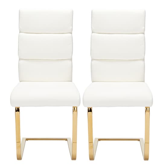 Antebi White Faux Leather Dining Chairs With Gold Legs In Pair