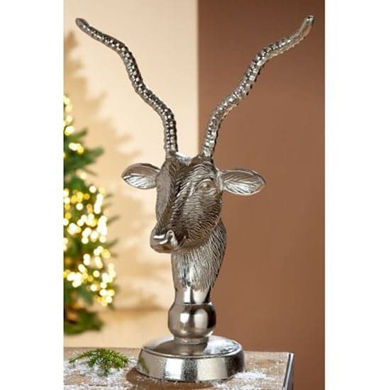Antelope Head Aluminium Sculpture In Antique Silver_1