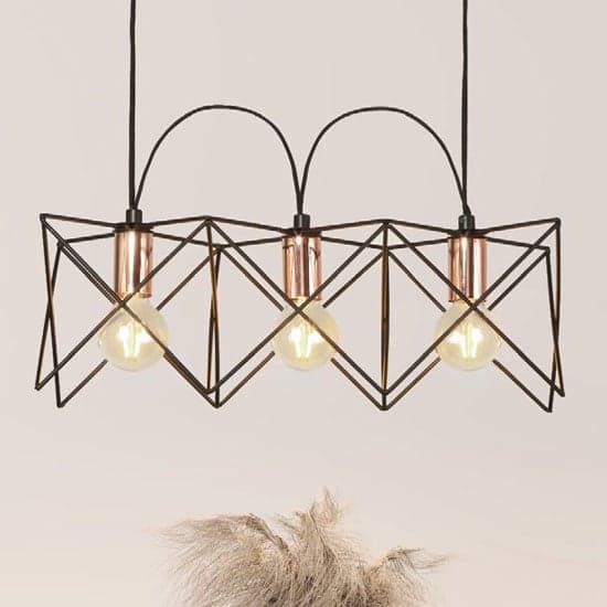 Anthea 3 Metal Black Frame Pendant Light With Copper Detail_2