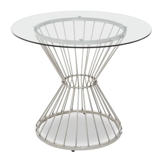 Anza Round Clear Glass Top Dining Table With Silver Metal Base_1