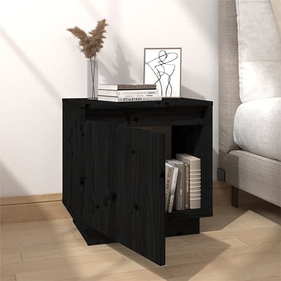 Aoife Pine Wood Bedside Cabinet With 1 Door In Black_2