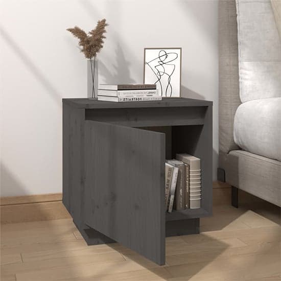 Aoife Pine Wood Bedside Cabinet With 1 Door In Grey_2
