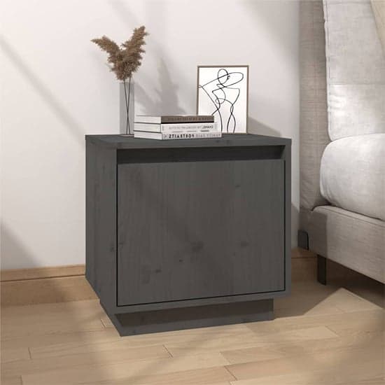 Aoife Pine Wood Bedside Cabinet With 1 Door In Grey_1