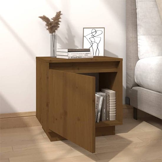 Aoife Pine Wood Bedside Cabinet With 1 Door In Honey Brown_2