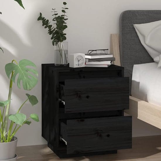 Aoife Pine Wood Bedside Cabinet With 2 Drawers In Black_2