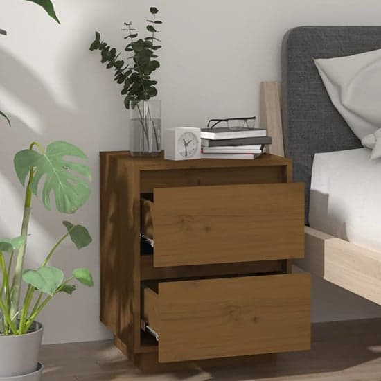 Aoife Pine Wood Bedside Cabinet With 2 Drawers In Honey Brown_2