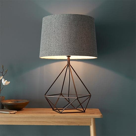 Apollo Grey Fabric Table Lamp In Aged Copper_2