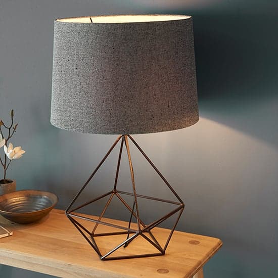 Apollo Grey Fabric Table Lamp In Aged Copper_1