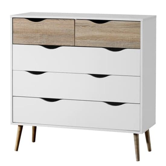 Appleton Wooden Chest Of 5 Drawers In White And Oak Effect_2