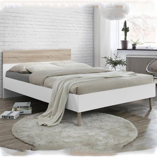 Appleton Wooden King Size Bed In White And Oak Effect_1