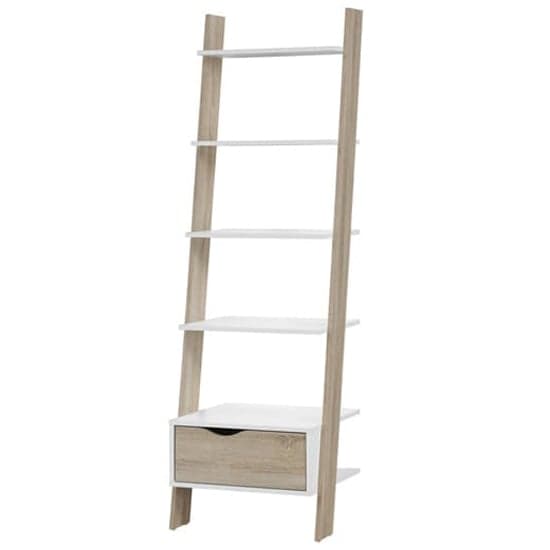 Appleton Wooden Ladder Bookcase In White And Oak Effect_2