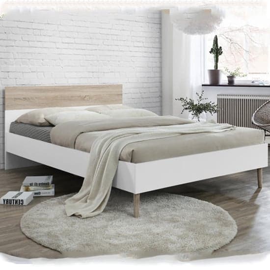 Appleton Wooden Single Bed In White And Oak Effect_1