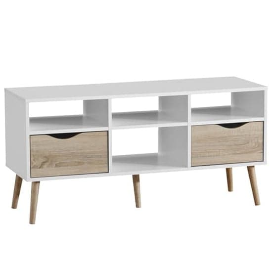 Appleton Wooden TV Stand Large In White And Oak Effect_2