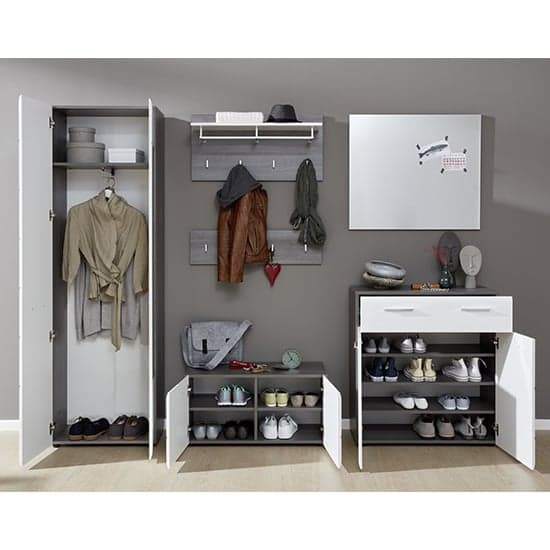 Aquila Hallway Furniture Set In White Gloss And Smoky Silver_2