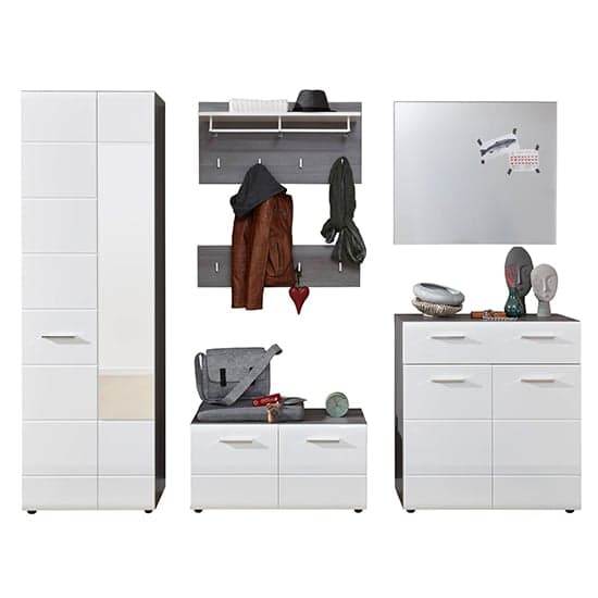 Aquila Hallway Furniture Set In White Gloss And Smoky Silver_3