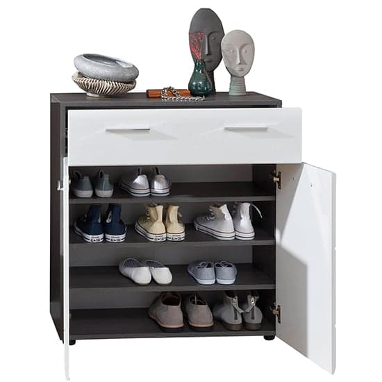 Aquila Shoe Storage Cabinet In White Gloss And Smoky Silver_3
