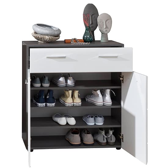 Aquila Shoe Storage In White Gloss And Smoky Silver Furniture
