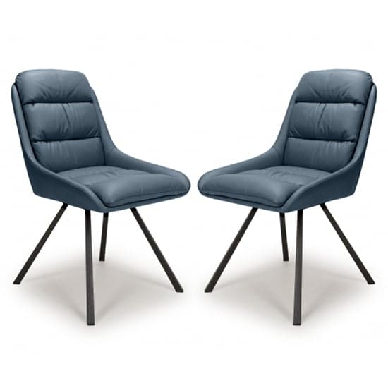 Aracaj Swivel Midnight Blue Leather Effect Dining Chairs In Pair_1