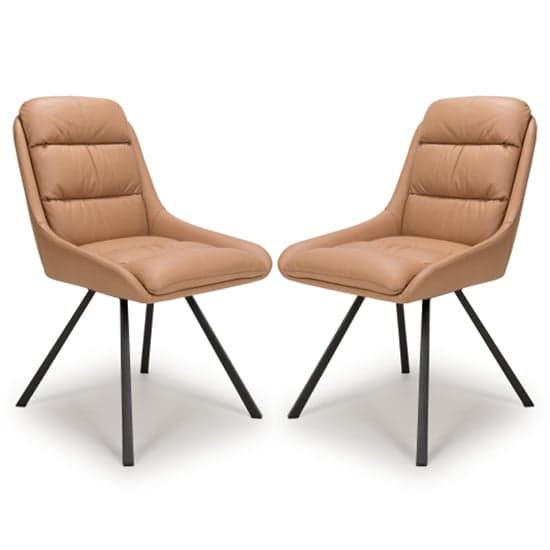 Aracaj Swivel Tan Leather Effect Dining Chairs In Pair_1