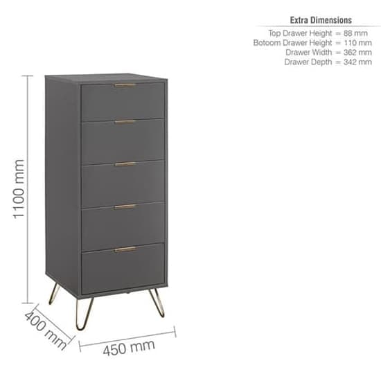 Aral Narrow Wooden Chest Of 5 Drawers In Charcoal_5
