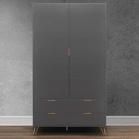Aral Wooden Wardrobe With 2 Doors And 2 Drawers In Charcoal_2
