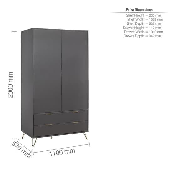 Aral Wooden Wardrobe With 2 Doors And 2 Drawers In Charcoal_6