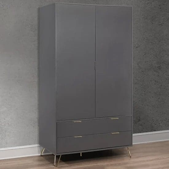 Aral Wooden Wardrobe With 2 Doors And 2 Drawers In Charcoal_1