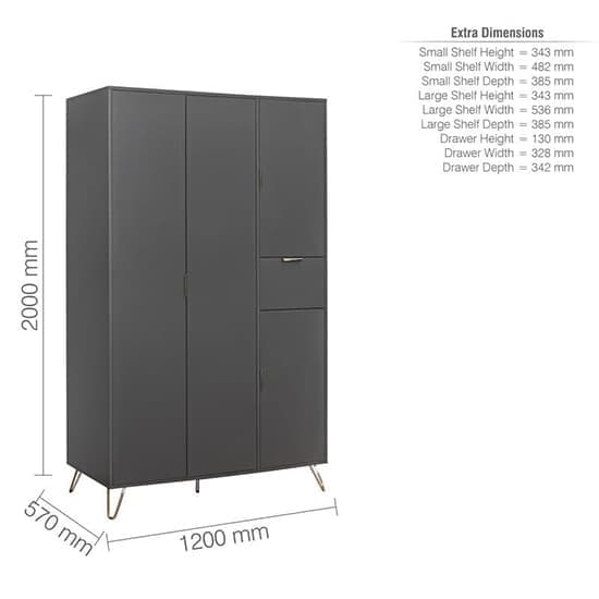 Aral Wooden Wardrobe With 4 Doors In Charcoal_6