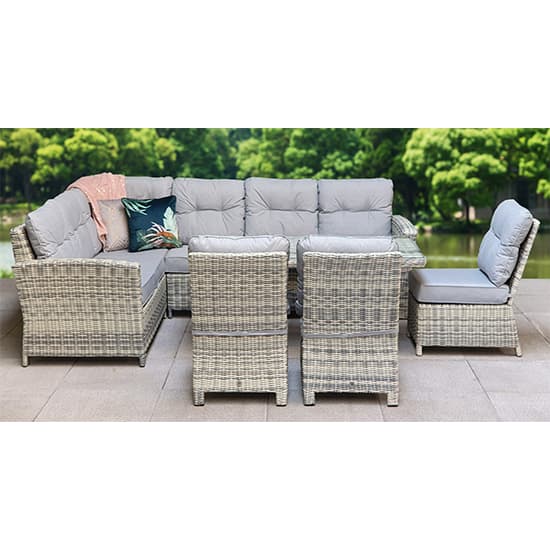 Arax Corner Dining Sofa With 3 Armless Chairs In Fine Grey_3