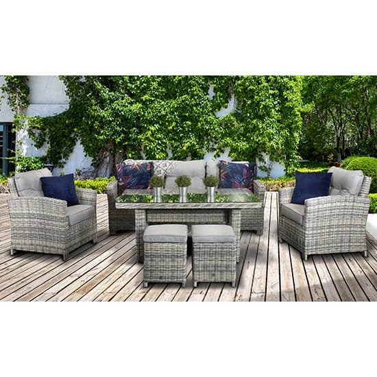Arax Outdoor 7 Seater Sofa Dining Set With Stools In Fine Grey_1