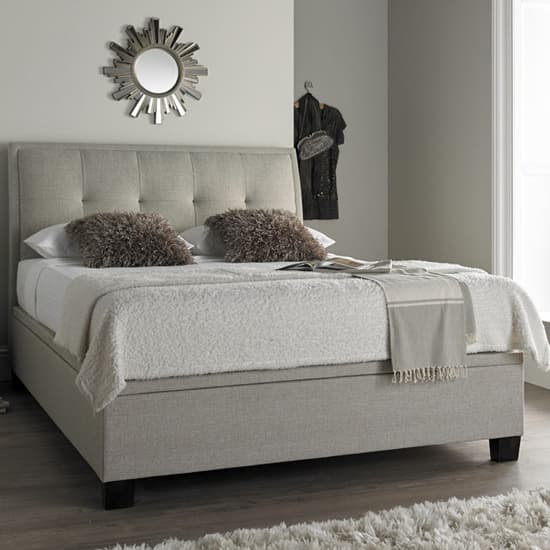 Arcadia Pendle Fabric Ottoman King Size Bed In Oatmeal Furniture in