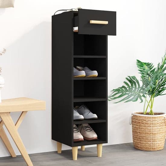Arcadia Wooden Shoe Storage Rack With 1 Drawer In Black_2