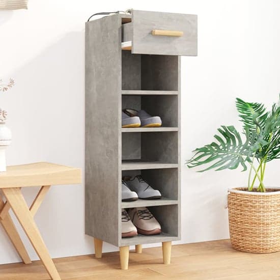 Arcadia Wooden Shoe Storage Rack With 1 Drawer In Concrete Effect_2