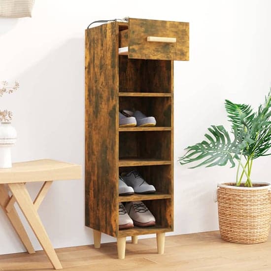 Arcadia Wooden Shoe Storage Rack With 1 Drawer In Smoked Oak_2