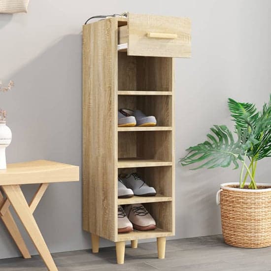 Arcadia Wooden Shoe Storage Rack With 1 Drawer In Sonoma Oak_2