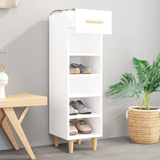Arcadia Wooden Shoe Storage Rack With 1 Drawer In White_2