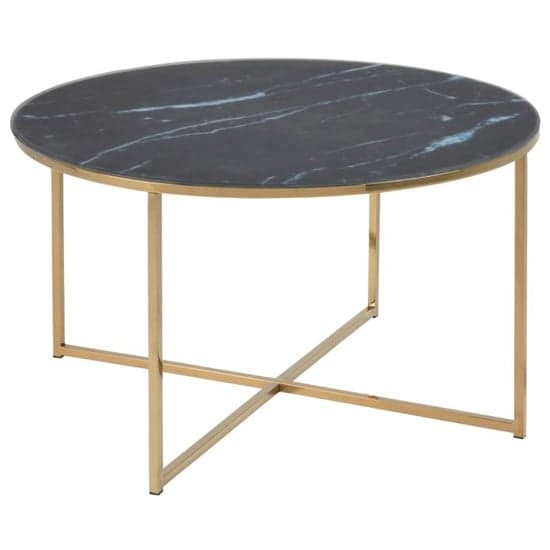 Arcata Black Marble Glass Coffee Table Round With Gold Frame_2
