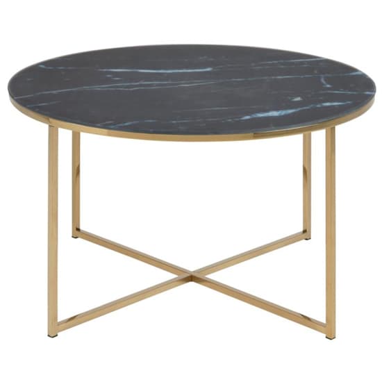 Arcata Black Marble Glass Coffee Table Round With Gold Frame_3