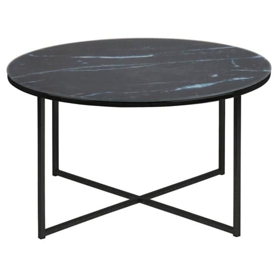 Arcata Black Marble Glass Coffee Table Round With Steel Frame_2