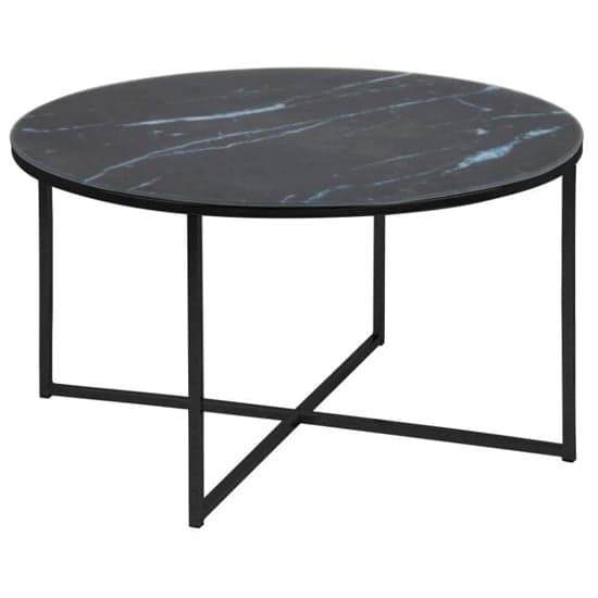 Arcata Black Marble Glass Coffee Table Round With Steel Frame_1