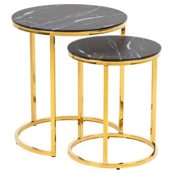Arcata Black Marble Glass Nest Of 2 Table Round With Gold Frame_3