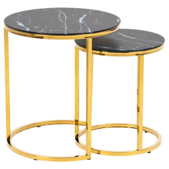 Arcata Black Marble Glass Nest Of 2 Table Round With Gold Frame_4