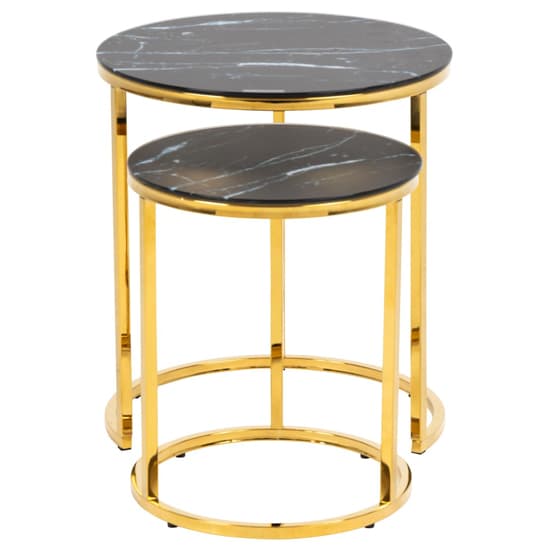 Arcata Black Marble Glass Nest Of 2 Table Round With Gold Frame_5