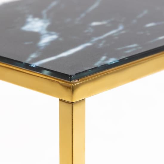 Arcata Black Marble Glass Shelves Console Table With Gold Frame_5