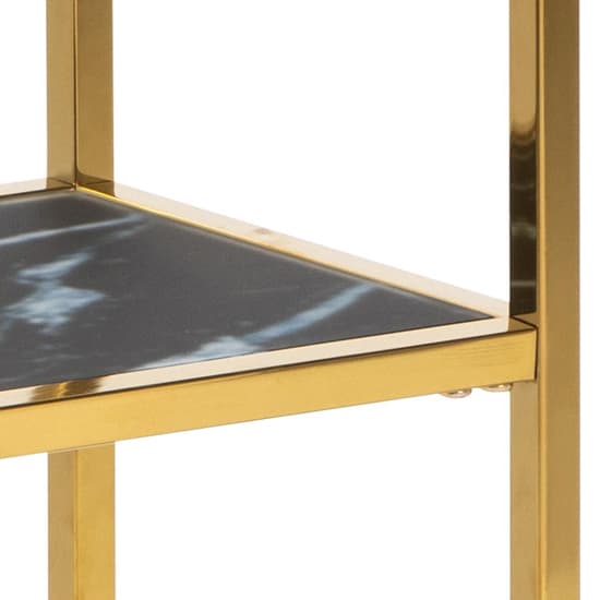 Arcata Black Marble Glass Shelves Console Table With Gold Frame_6
