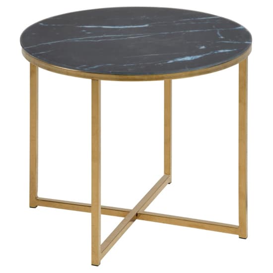 Arcata Black Marble Glass Side Table Round With Gold Frame_2
