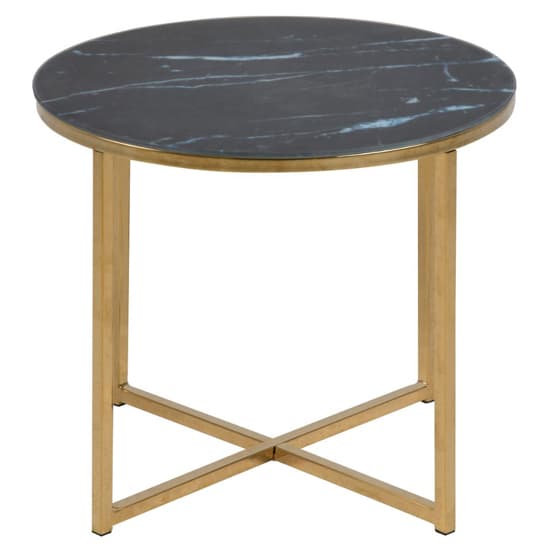 Arcata Black Marble Glass Side Table Round With Gold Frame_3