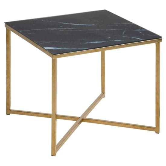 Arcata Black Marble Glass Side Table Square With Gold Frame_2