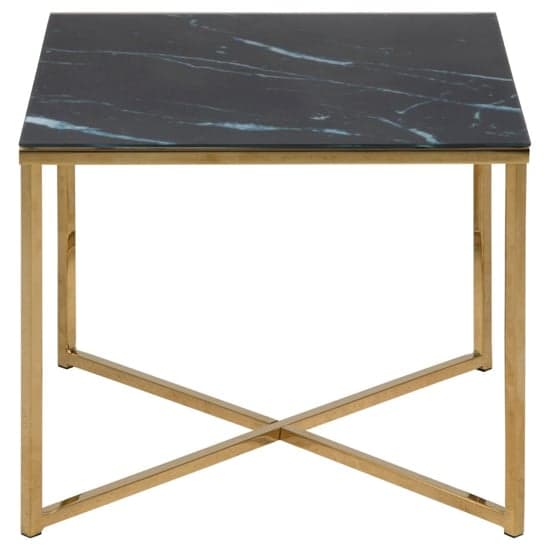Arcata Black Marble Glass Side Table Square With Gold Frame_3