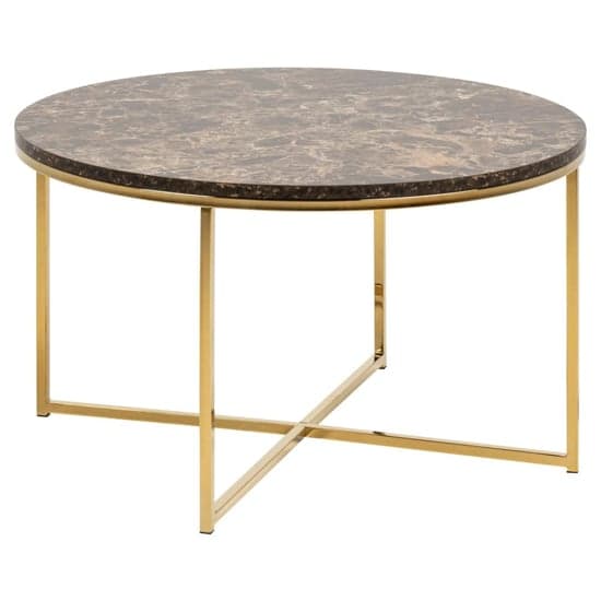 Arcata Brown Marble Glass Coffee Table Round With Gold Frame_2